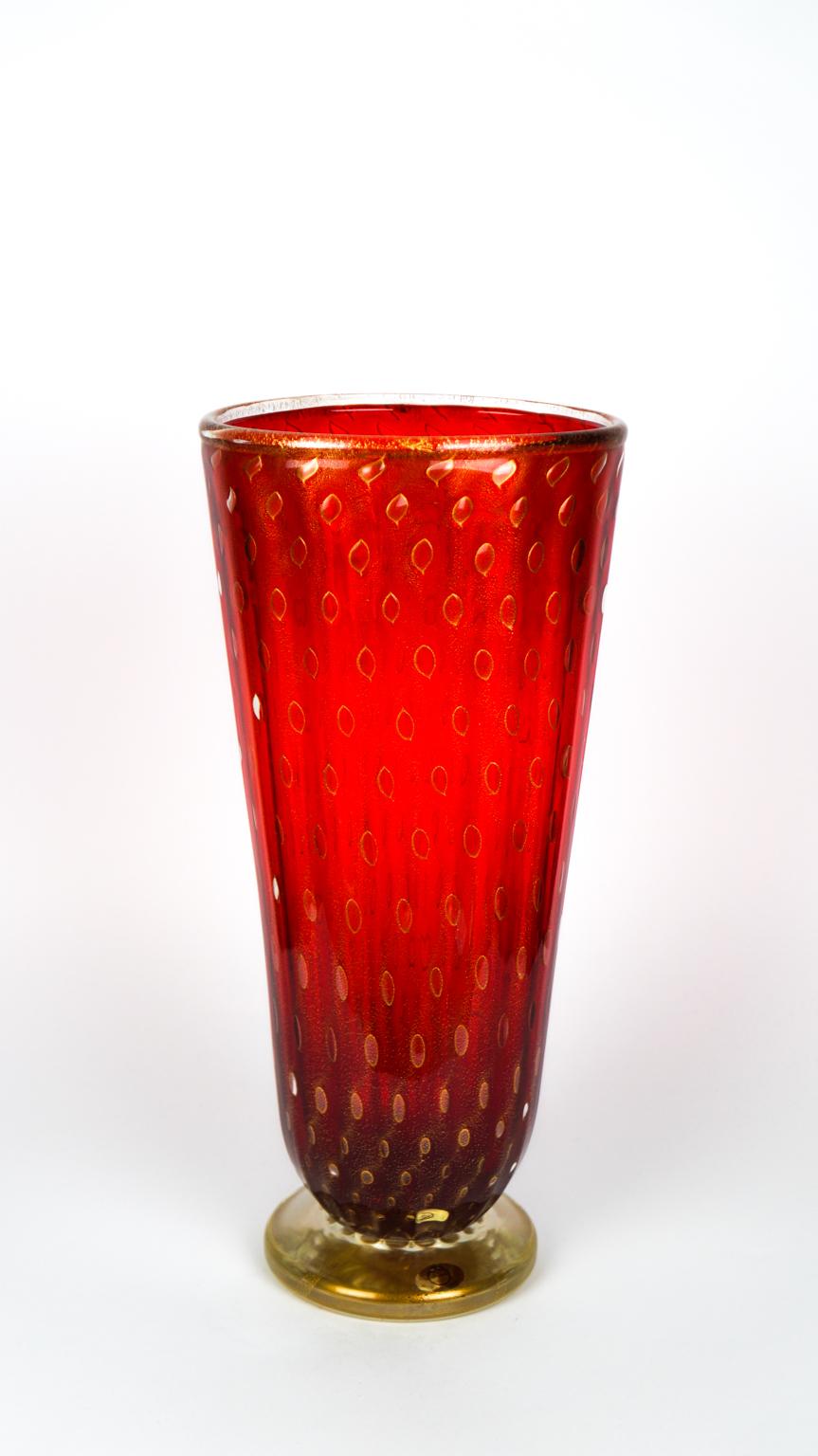 Art Deco Red Gold Design Italian Art Glass Vase by Stefano Mattiello For Sale 5