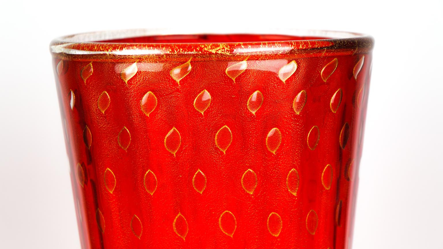 Art Deco Red Gold Design Italian Art Glass Vase by Stefano Mattiello For Sale 6