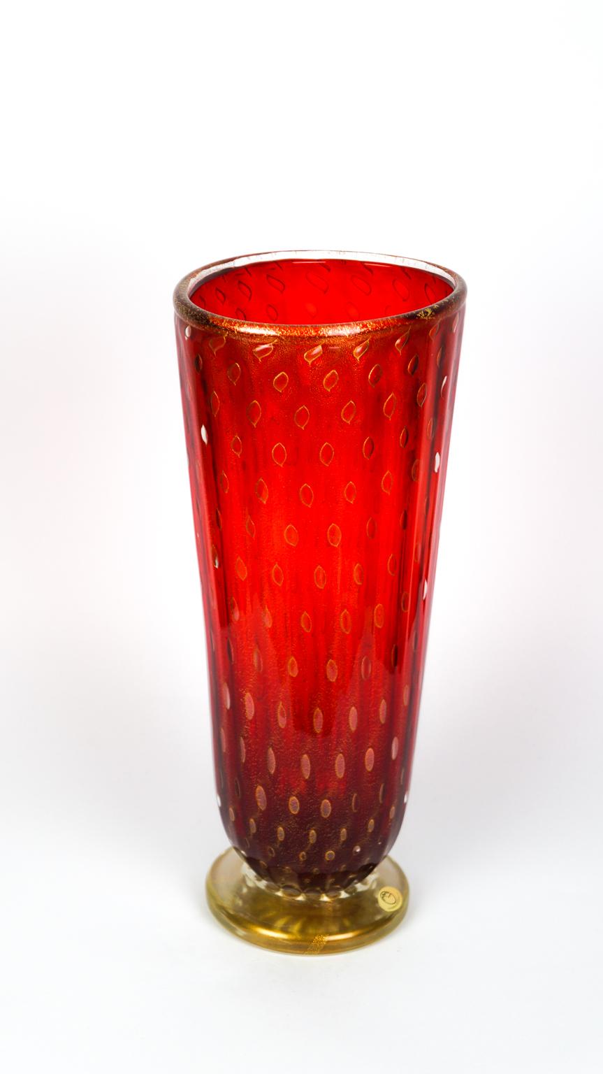 Art Deco Red Gold Design Italian Art Glass Vase by Stefano Mattiello For Sale 7