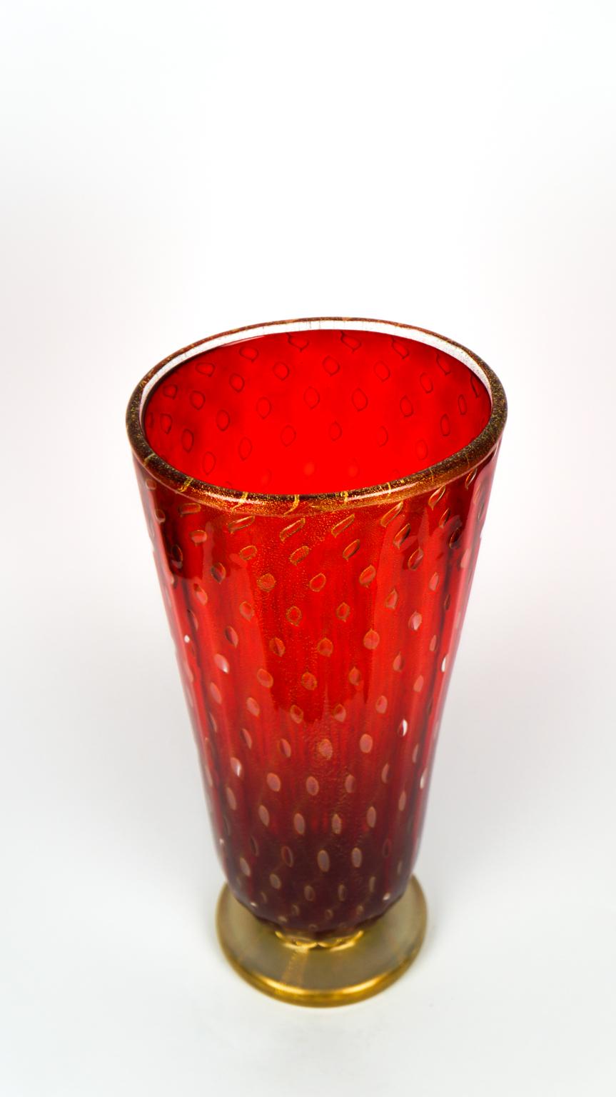 Art Deco Red Gold Design Italian Art Glass Vase by Stefano Mattiello For Sale 8