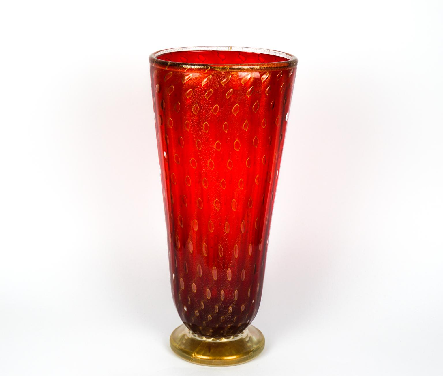 Art Deco Red Gold Design Italian Art Glass Vase by Stefano Mattiello For Sale 12