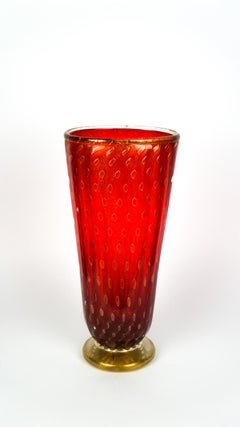 Art Deco Red Gold Design Italian Art Glass Vase by Stefano Mattiello