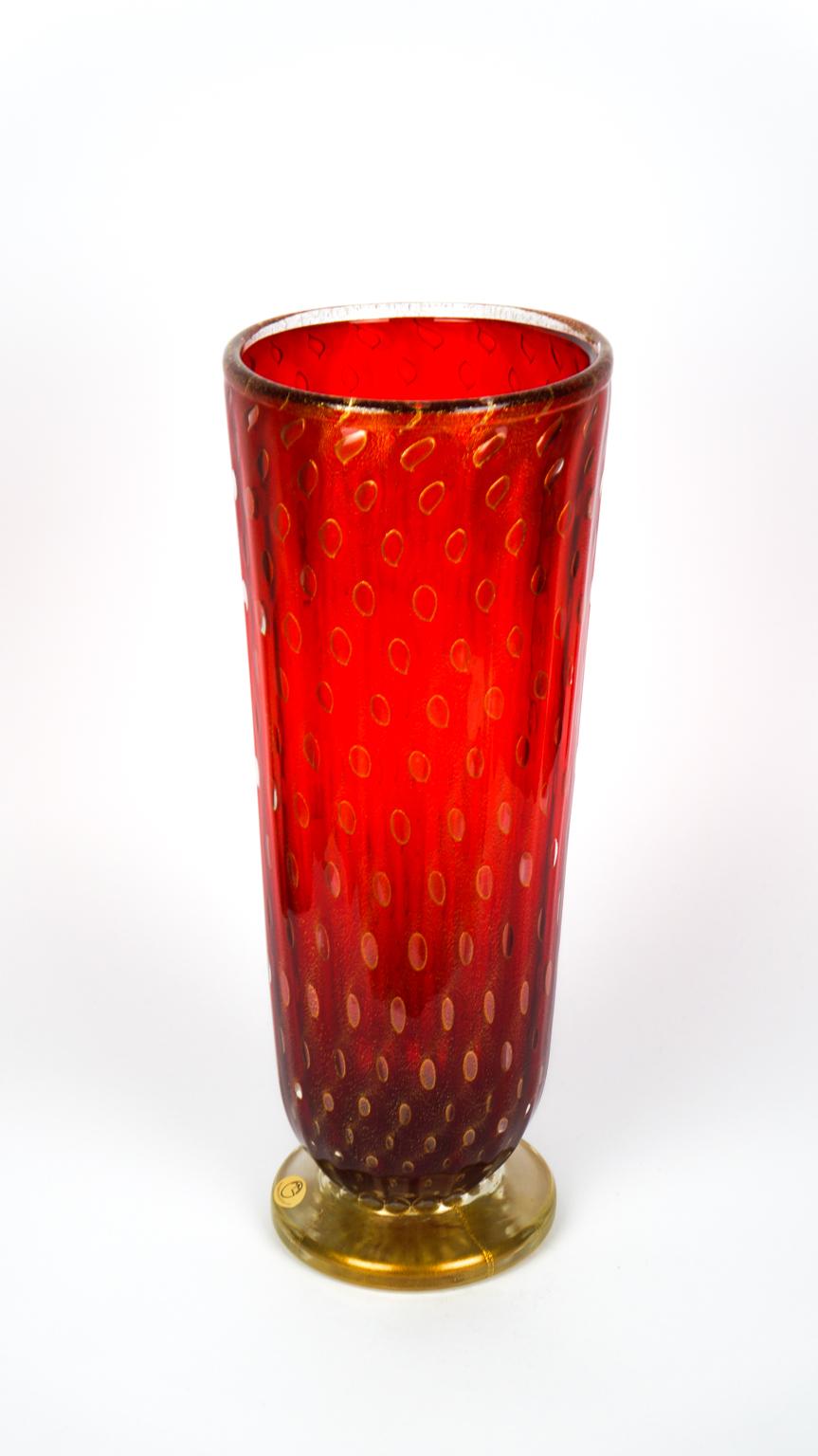 Art Deco Red Gold Design Italian Art Glass Vase by Stefano Mattiello For Sale 3