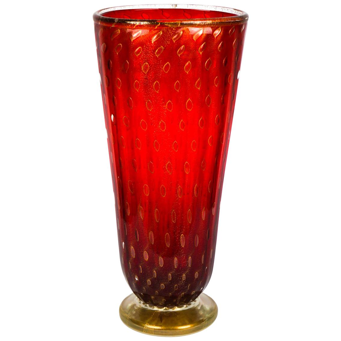 Vaso in vetro artistico italiano Art Deco Red Gold Design di Stefano Mattiello