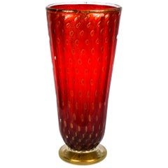 Art Deco Red Gold Design Italian Art Glass Vase by Stefano Mattiello