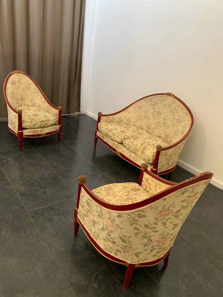 Rot lackiertes Art déco-Sofa und Sesselpaar, 1930er-Jahre im Zustand „Gut“ im Angebot in Montelabbate, PU