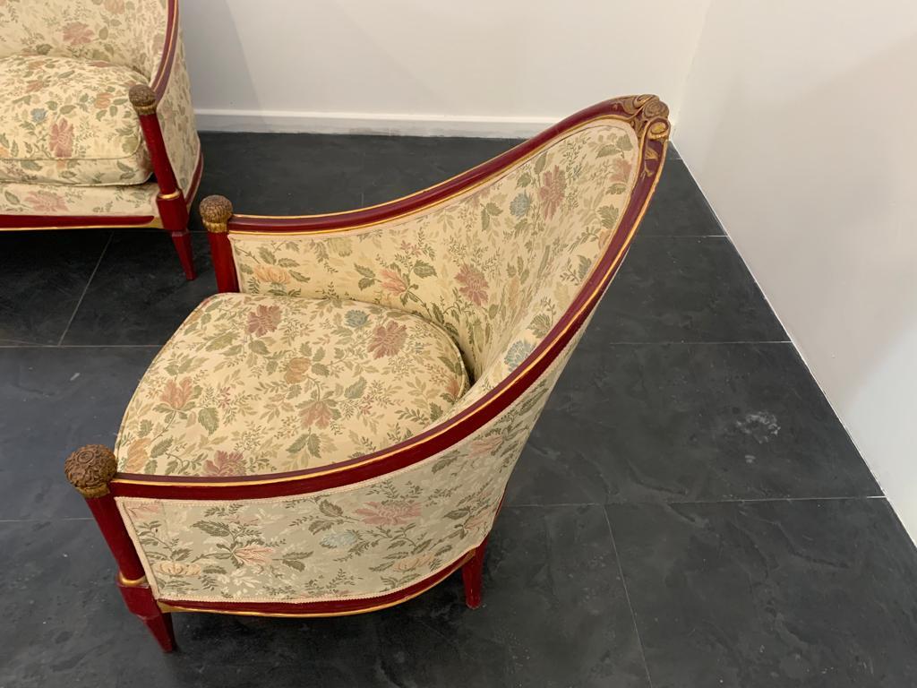 Canapé et paire de fauteuils Art Déco laqués rouges, années 1930 en vente 3