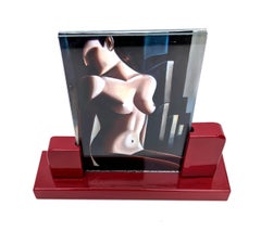 Art Deco Red Lacquered Wooden & Glass Free Standing Picture Frame, c1930