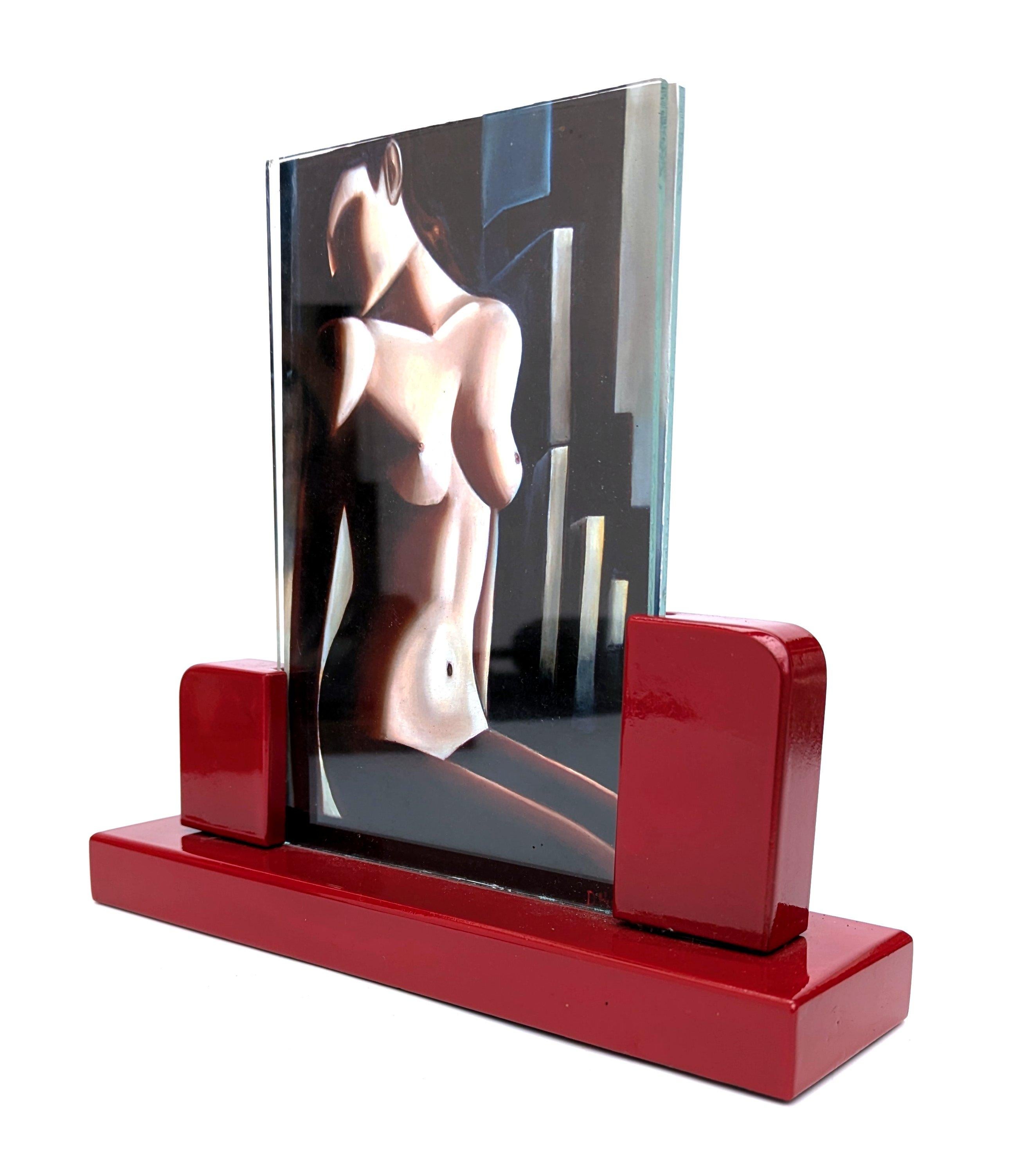 Marco Art Decó de madera lacada roja y cristal, c1930 Alemán en venta