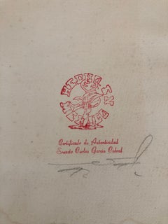 Art Deco Red Landscape by Mexican Artist Ernesto Garcia Cabral Signed and Dated