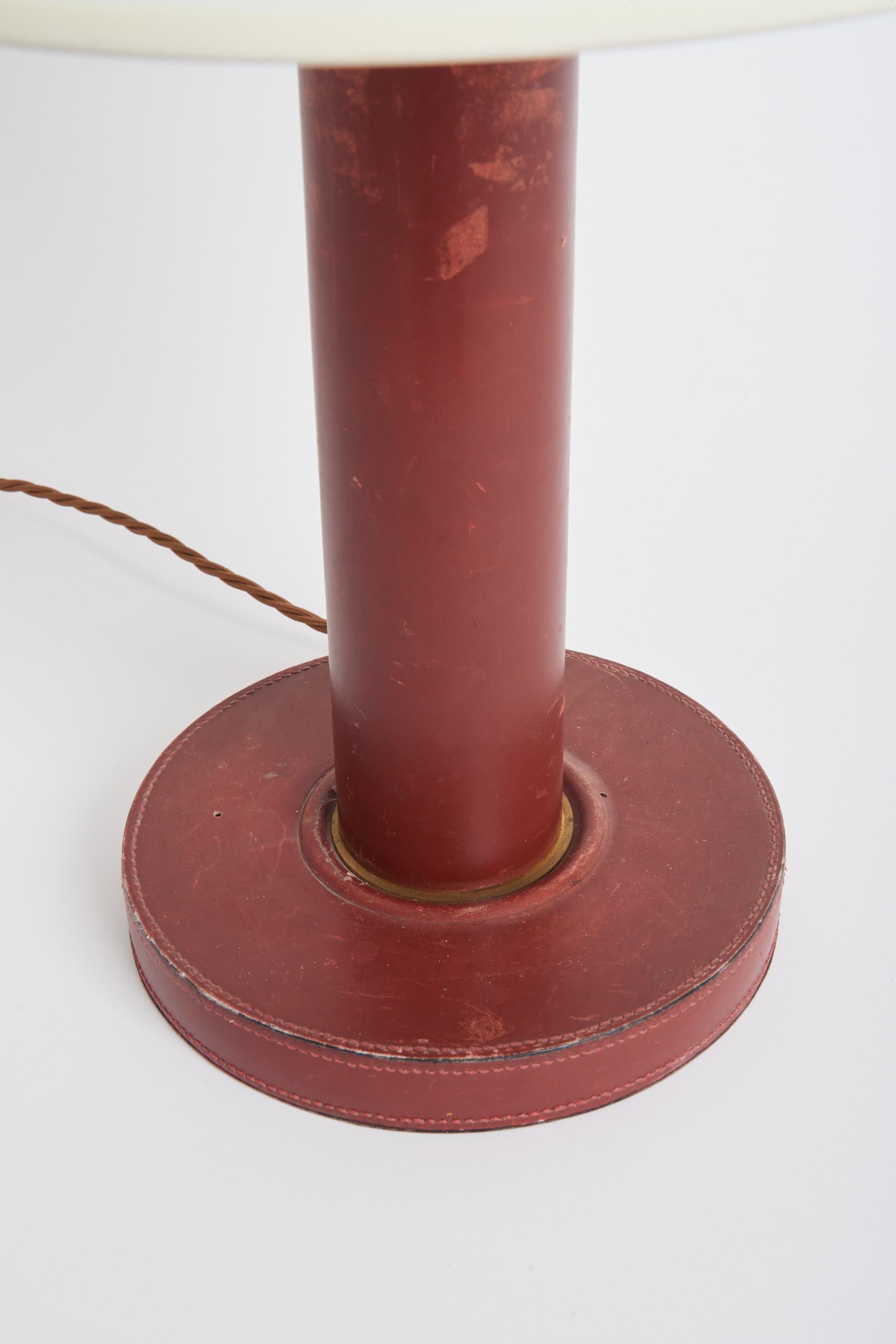 Mid-20th Century Art Deco Red Leather Table Lamp