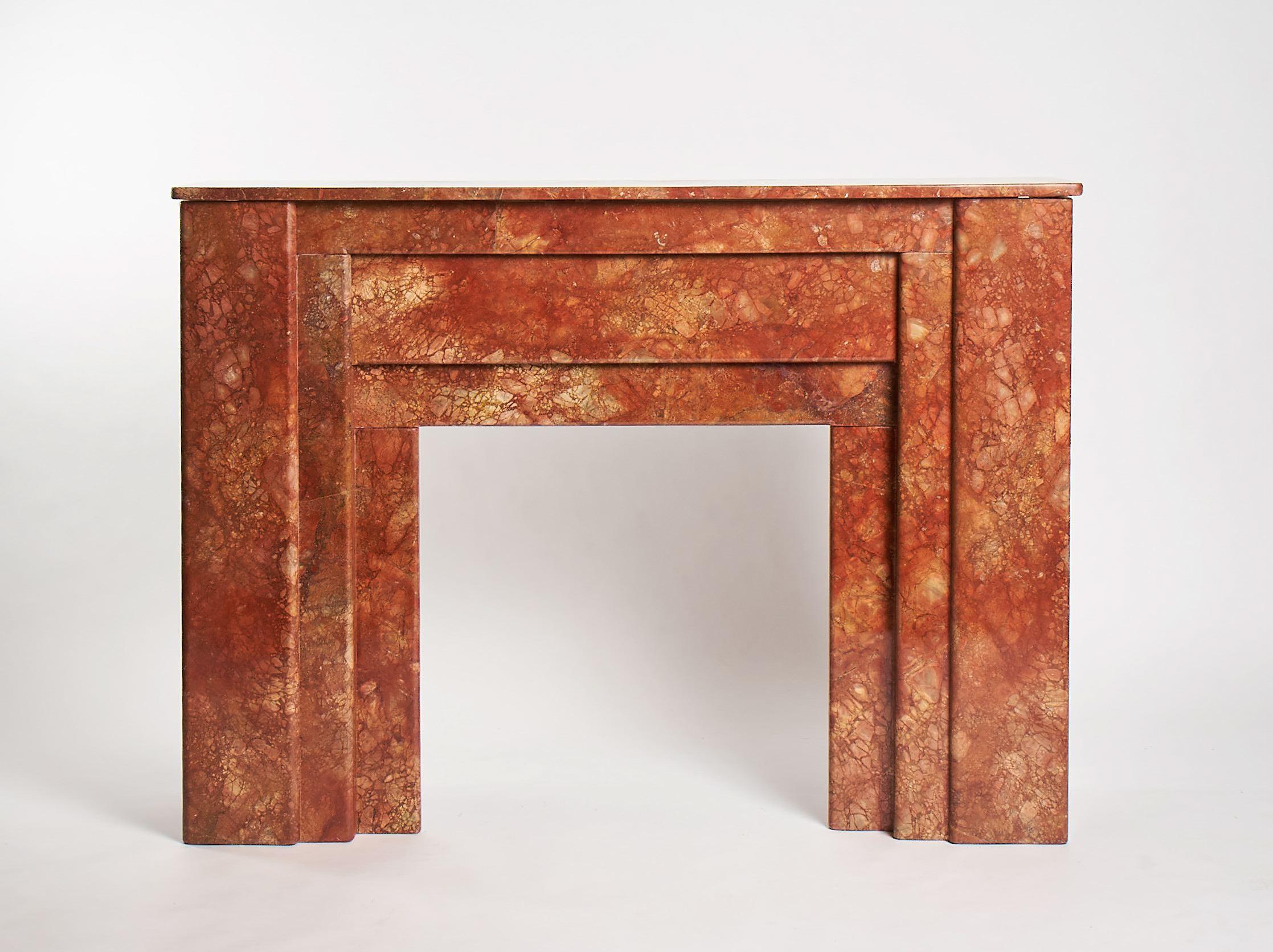 French Art Deco, Red Marble Fireplace Mantel, France, circa 1930