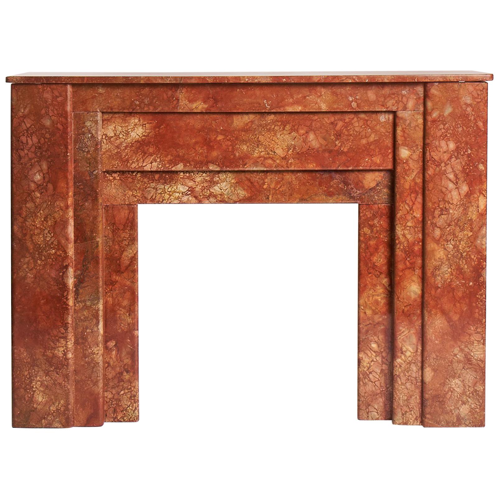Art Deco, Red Marble Fireplace Mantel, France, circa 1930