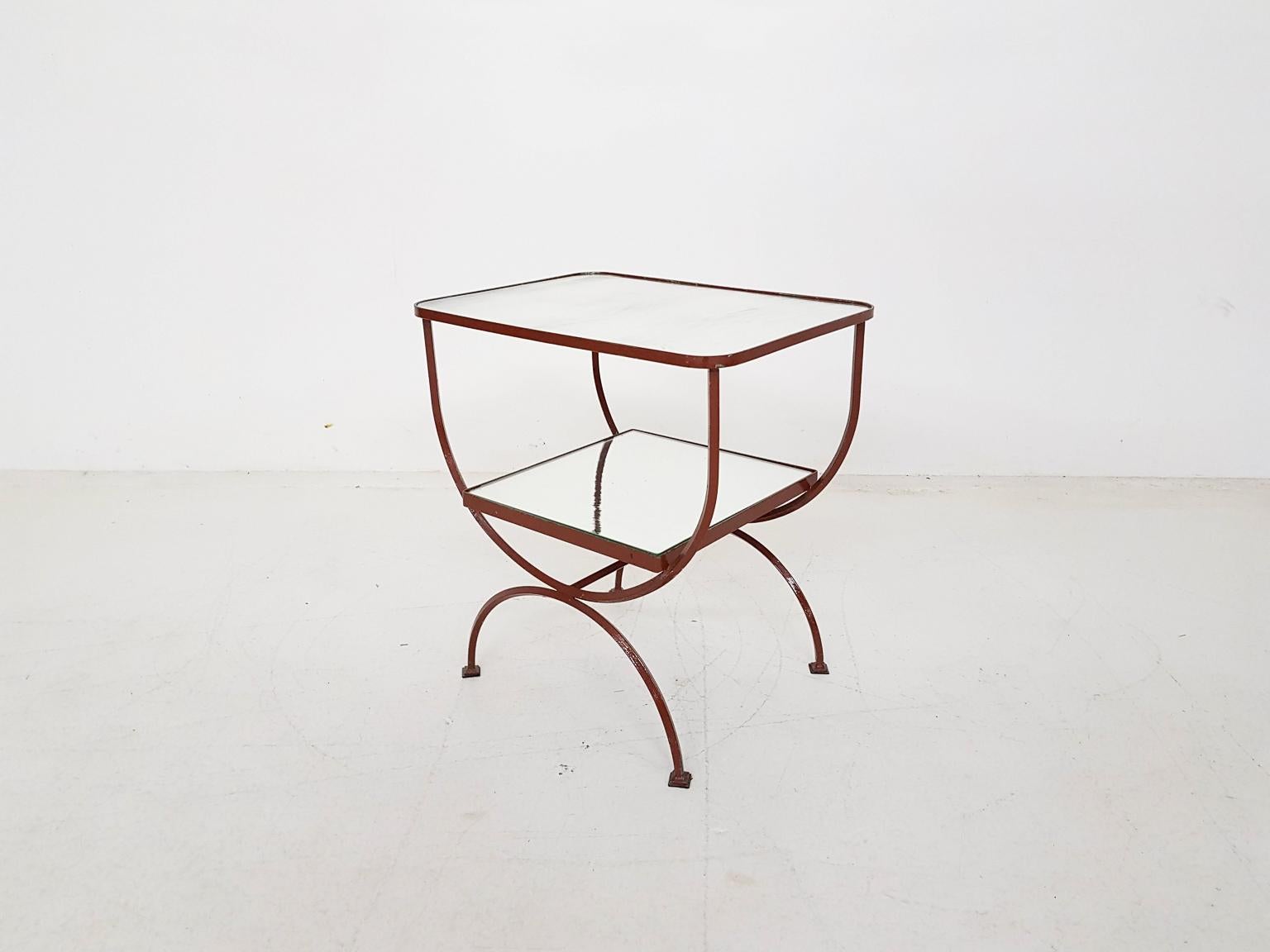 red metal side table