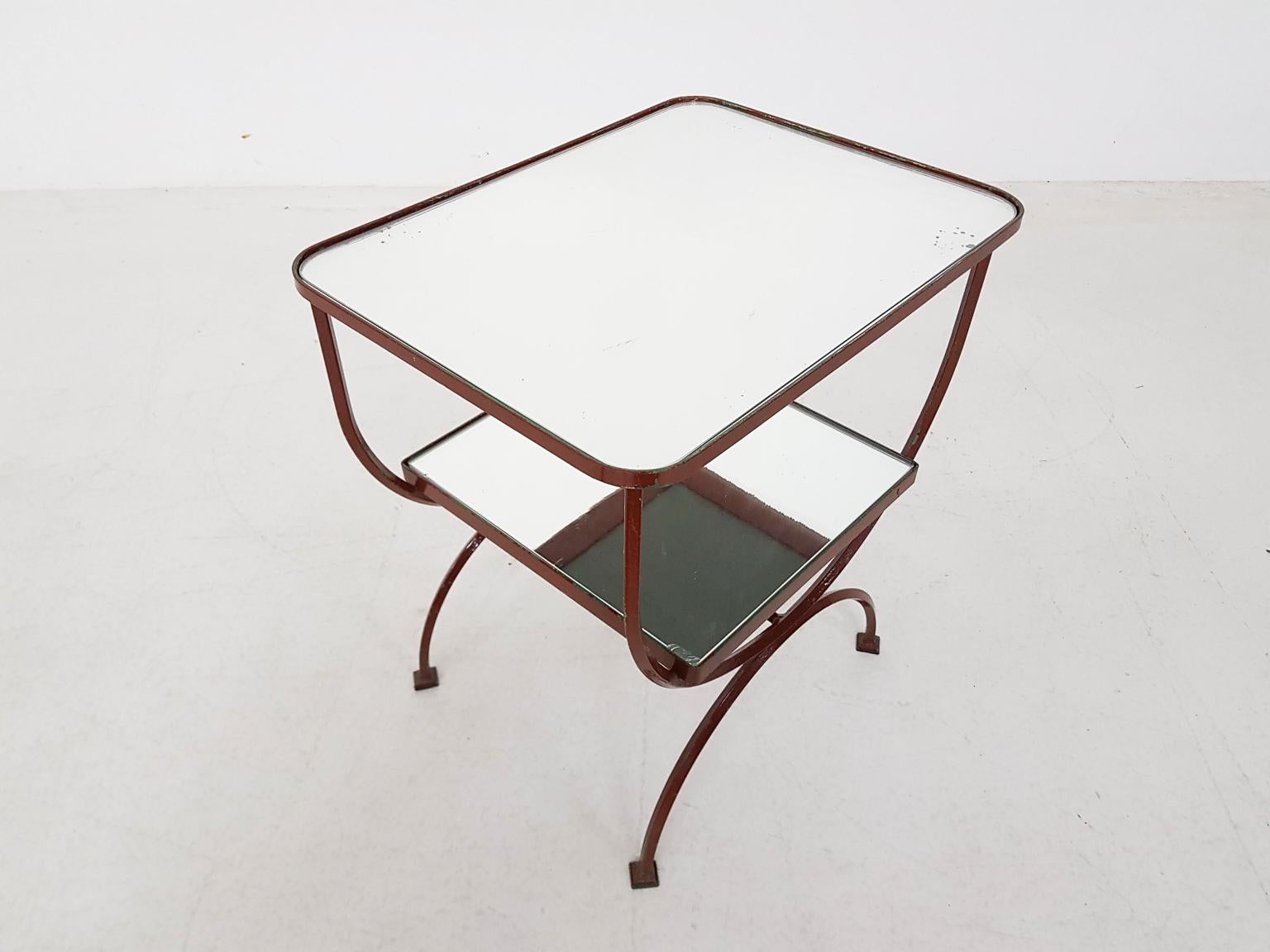 Art Deco Red Metal and Glass Side Table, France, 1930s In Good Condition In Amsterdam, NL