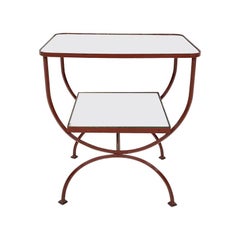 Art Deco Red Metal and Glass Side Table, France, 1930s