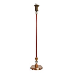 Art Deco Red Painted Metal, Glass and Brass Torchiere Floor Lamp