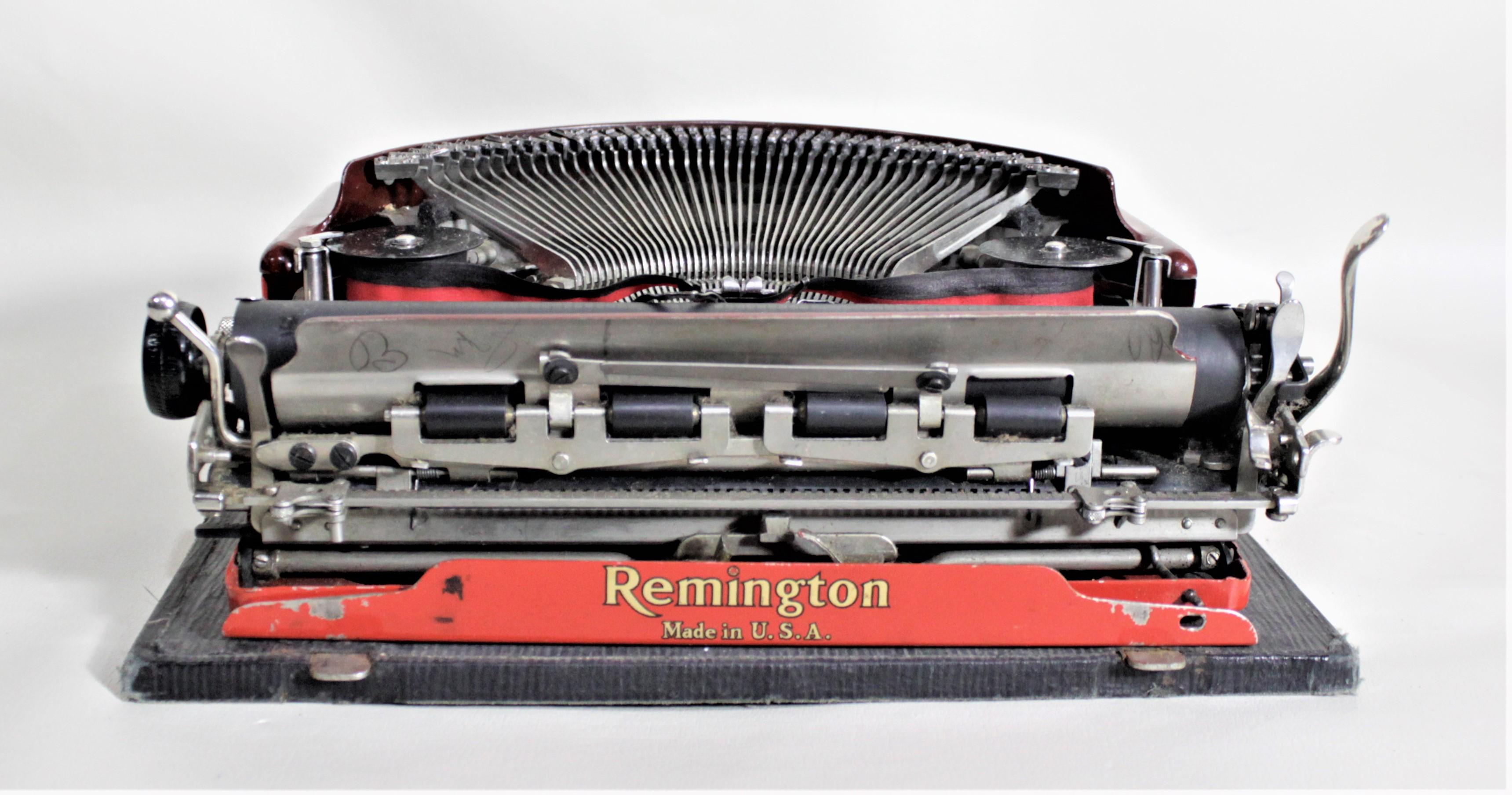 American Art Deco Red Remington Rand No. 3 Streamlined Portable Typewriter with Hard Case
