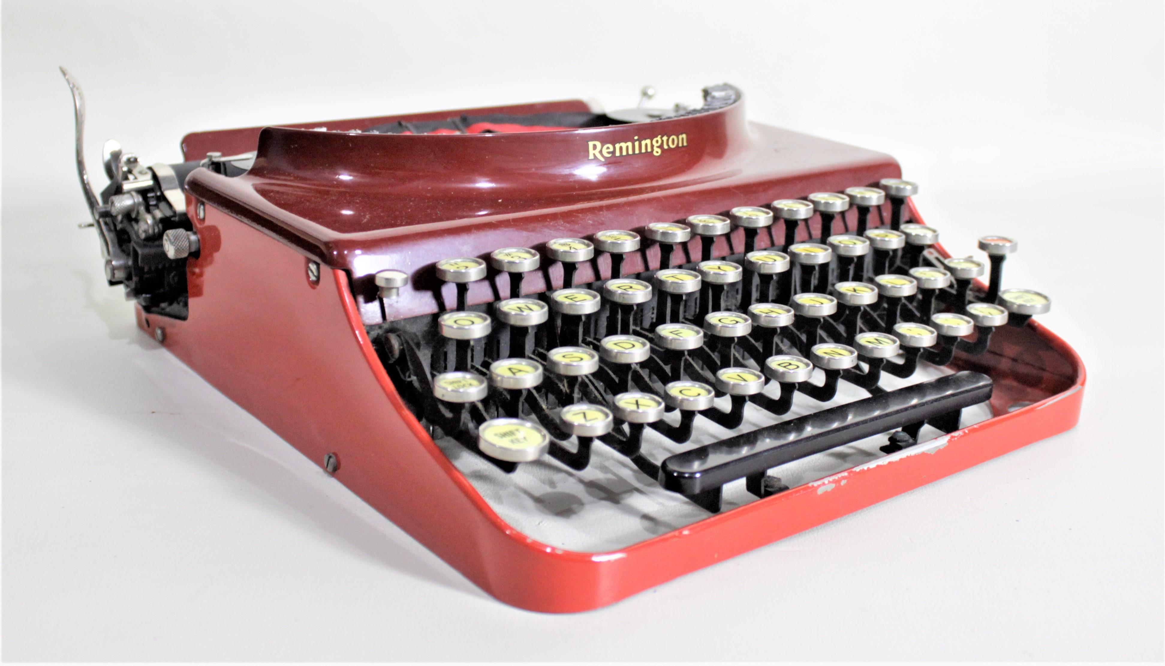 20th Century Art Deco Red Remington Rand No. 3 Streamlined Portable Typewriter with Hard Case