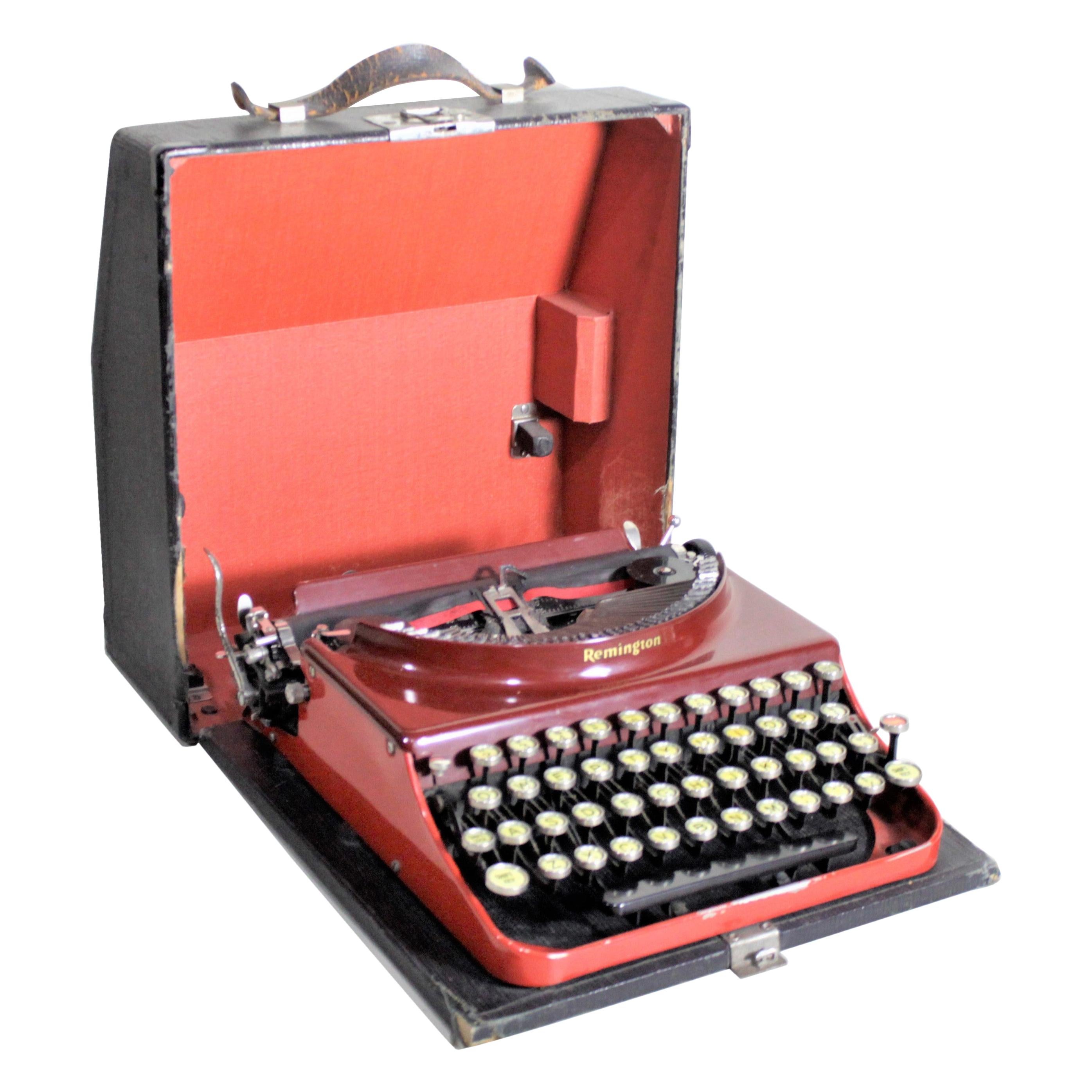 Art Deco Red Remington Rand No. 3 Streamlined Portable Typewriter with Hard Case