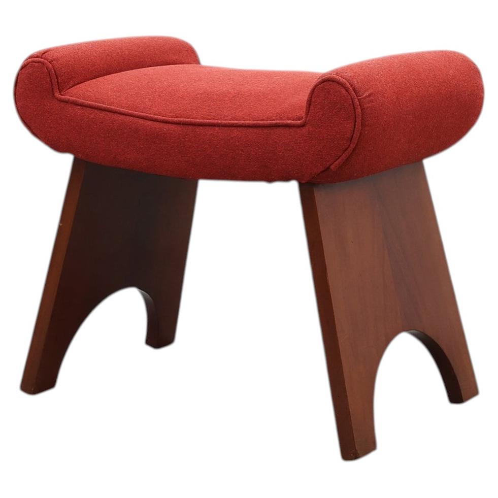 Art Deco Red Reupholstered Stool, Belgium ca. 1920
