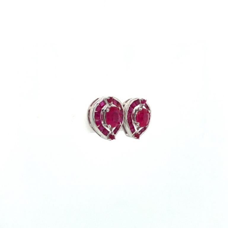 Mixed Cut Art Deco Red Ruby Dainty Stud Earrings for Her in 925 Silver For Sale