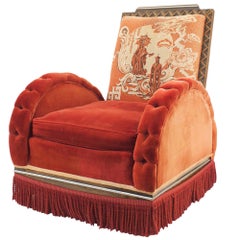 Art Deco Red Velvet Arm Chair