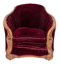 Art Deco Red Velvet Upholstered Club Chair
