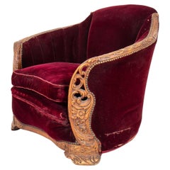 Art Deco Red Velvet Upholstered Club Chair