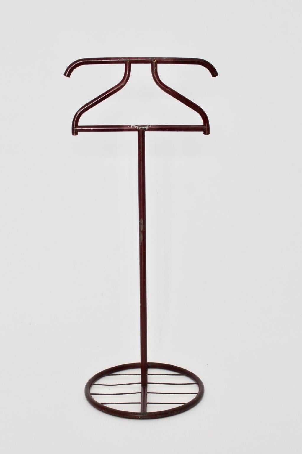 Austrian Art Deco Red Vintage Metal Coat Stand Hofmann and Augenfeld, circa 1930 For Sale