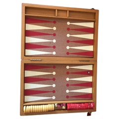 Art Deco Red & White Cork & Bakelite Folding Backgammon Game Set in a Wood Case