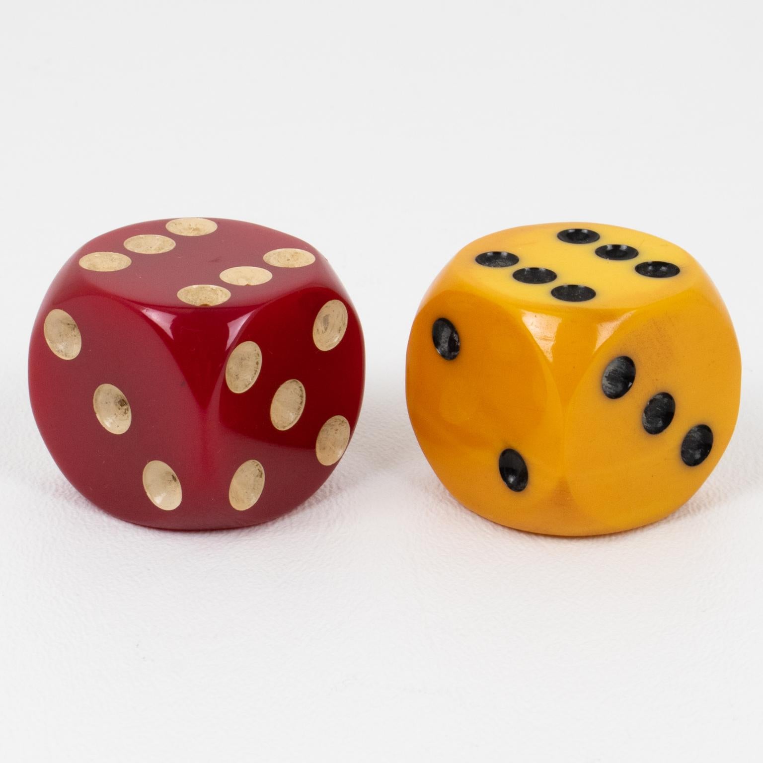 Art Deco Red, Yellow Bakelite Dice-Shaped Condiment Salt and Pepper Shakers 2