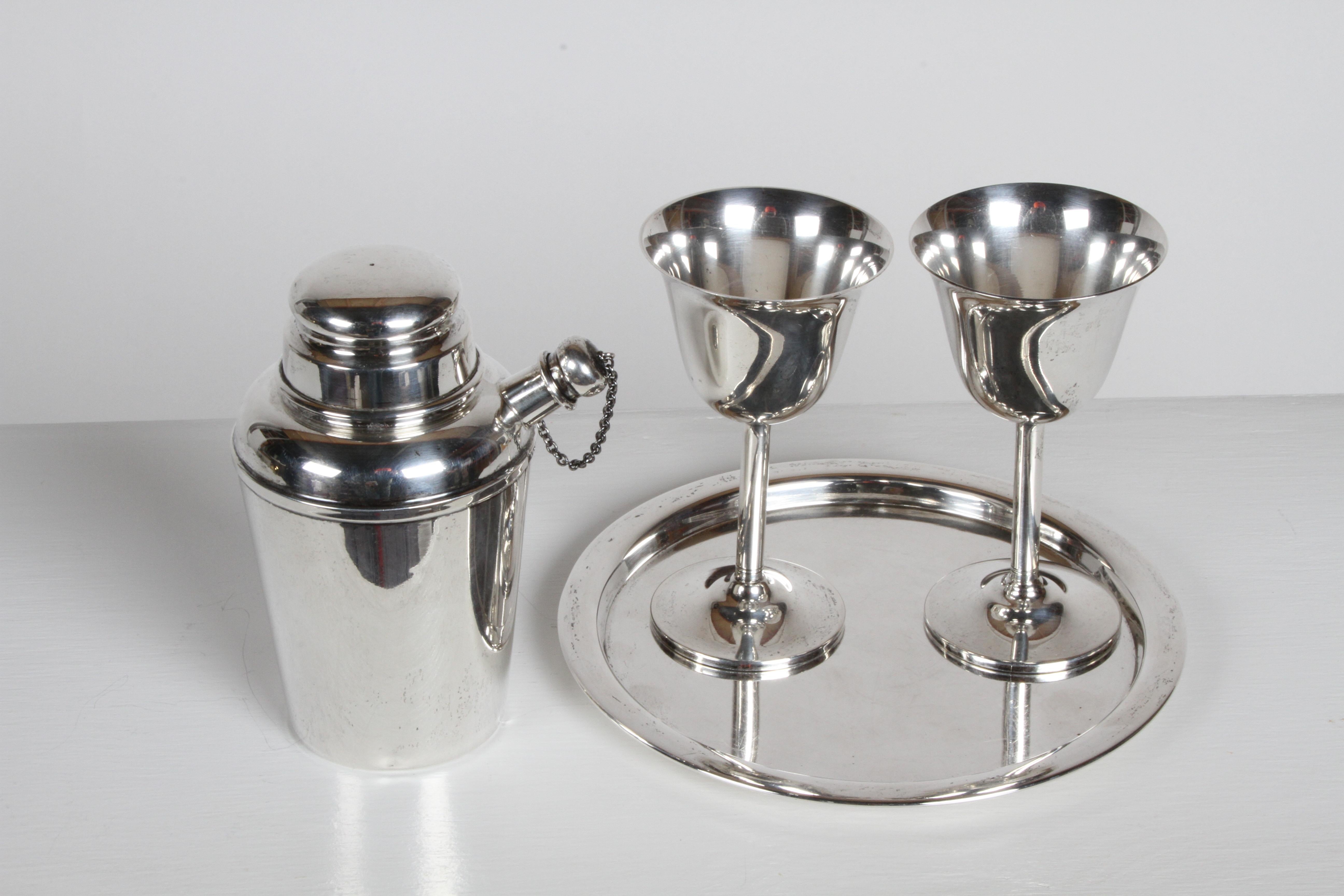 Art Deco Reed & Barton Sterling x110 Cocktail Shaker Set with Tray & Two Goblets 3