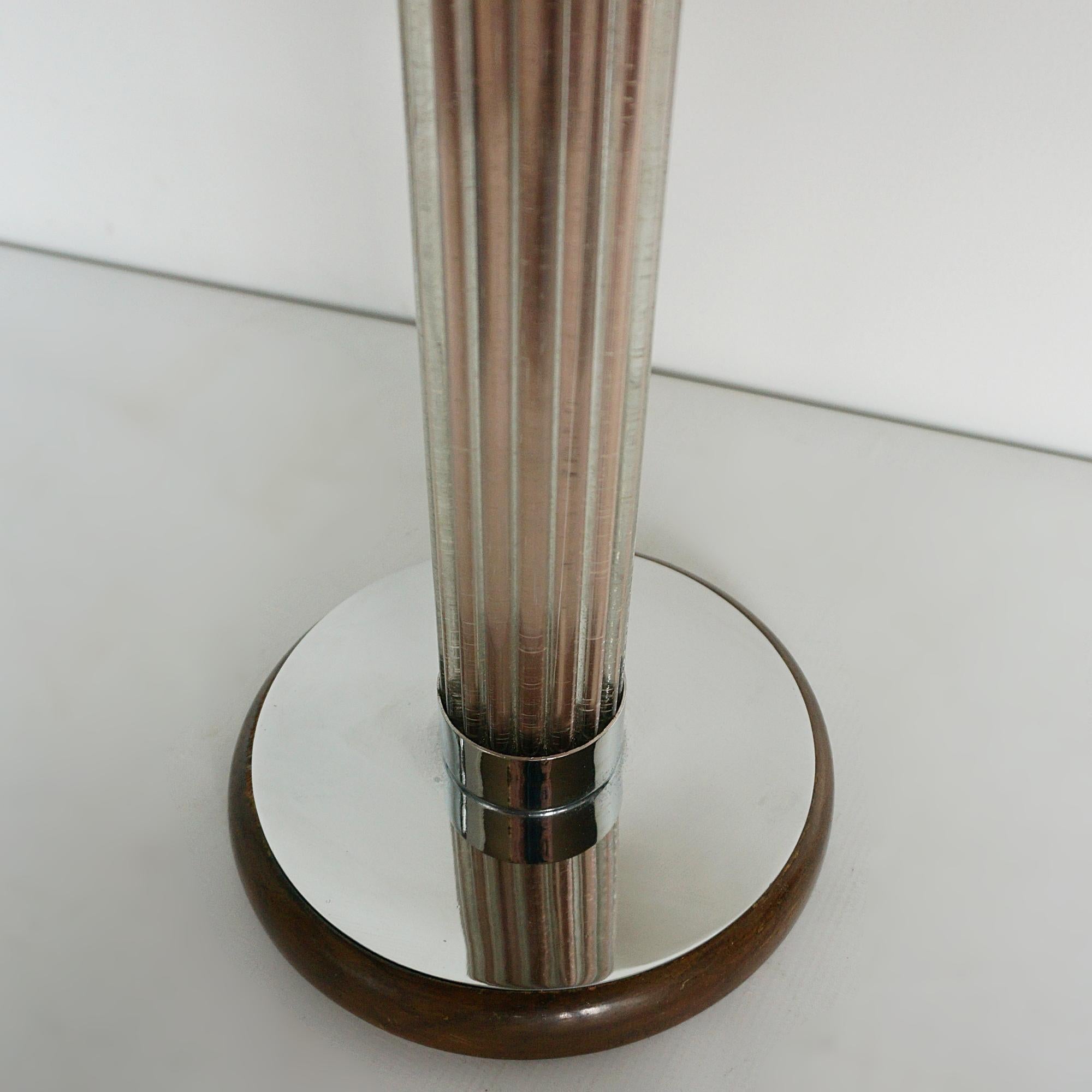 Art Deco Reeded Glass and Chromed Metal Table Lamp In Good Condition For Sale In Forest Row, East Sussex