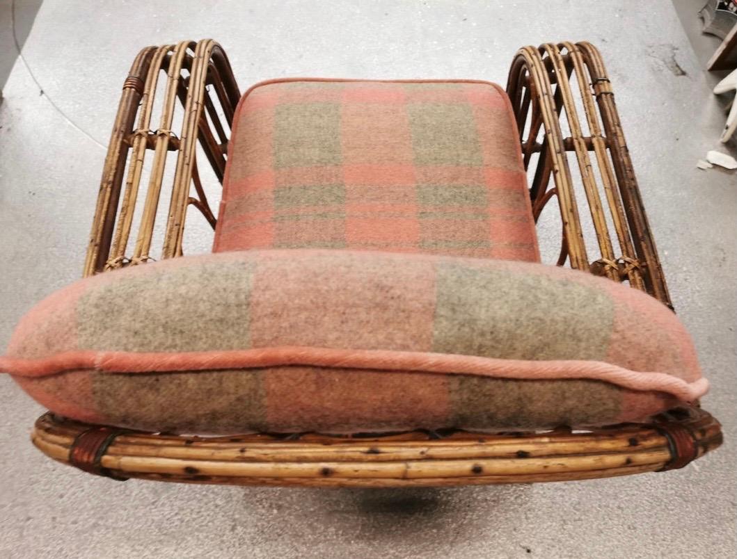 Art Deco Reeded Rattan Lounge Chair and Ottoman In Good Condition In West Hartford, CT