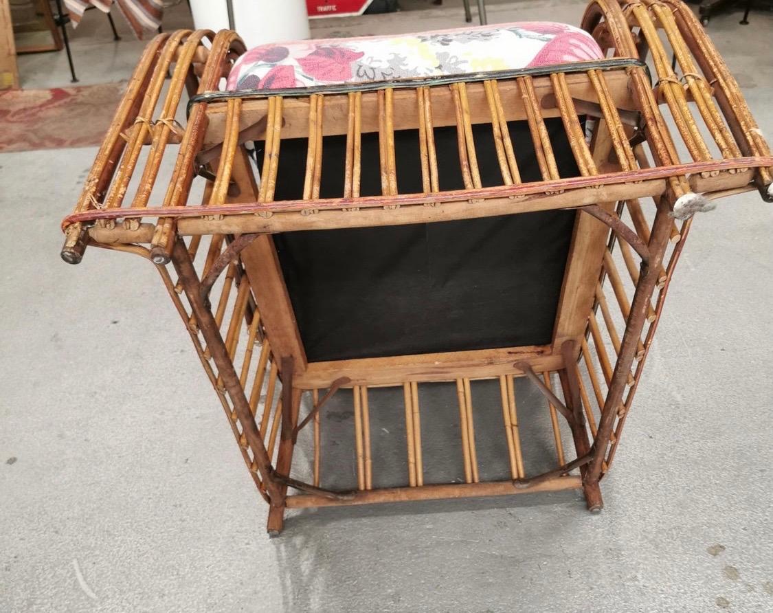 Mid-20th Century Art Deco Reeded Rattan Lounge Chair and Ottoman