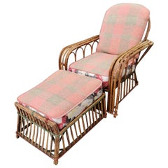 Art Deco Reeded Rattan Lounge Chair and Ottoman