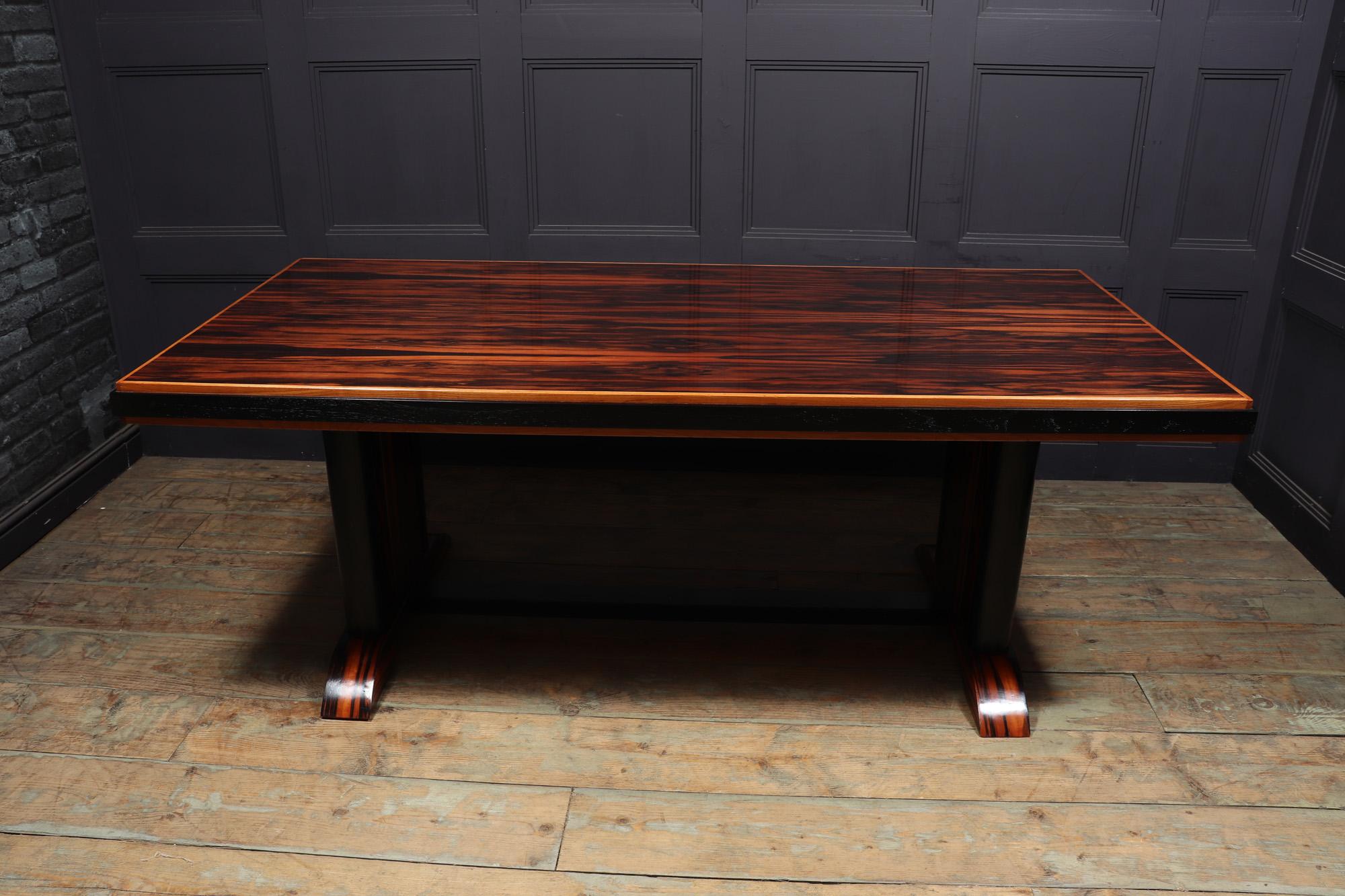 French Art Deco Refectory table in Macassar Ebony and Oak For Sale
