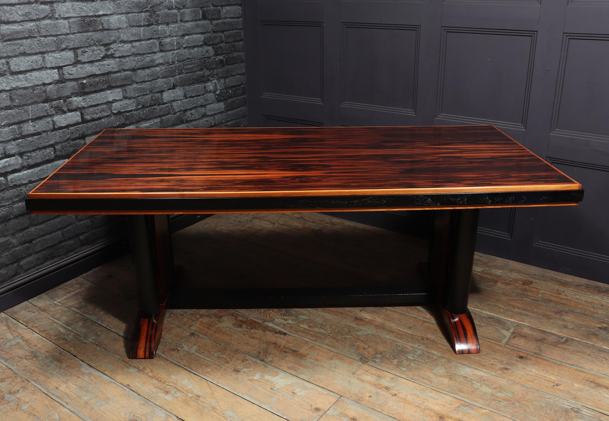 Mid-20th Century Art Deco Refectory table in Macassar Ebony and Oak For Sale