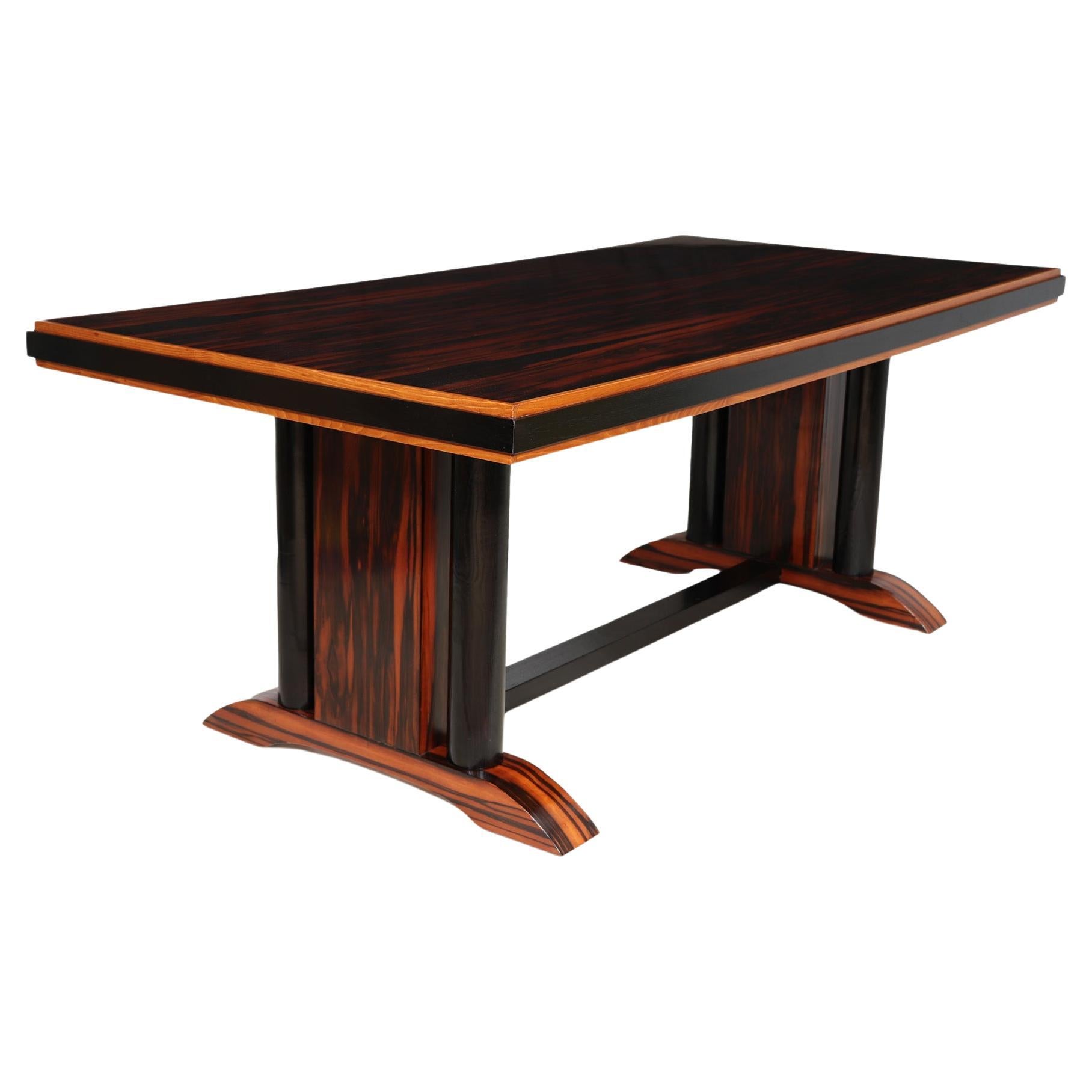 Art Deco Refectory table in Macassar Ebony and Oak For Sale