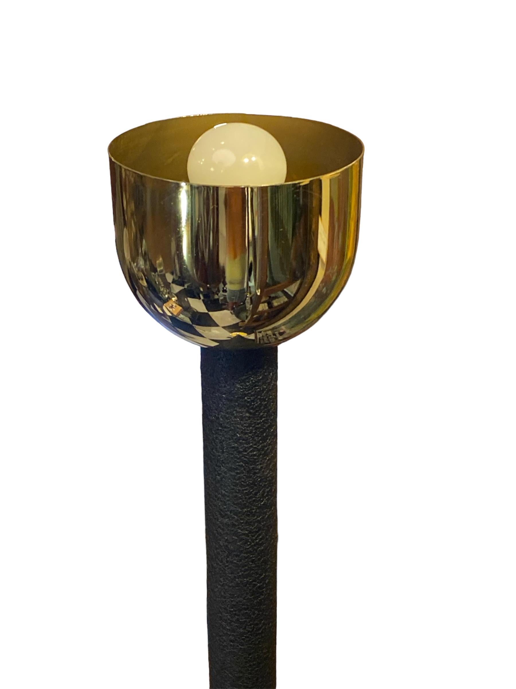 Italian Art Deco Regency Brass Chalice Torchiere Floor Lamp