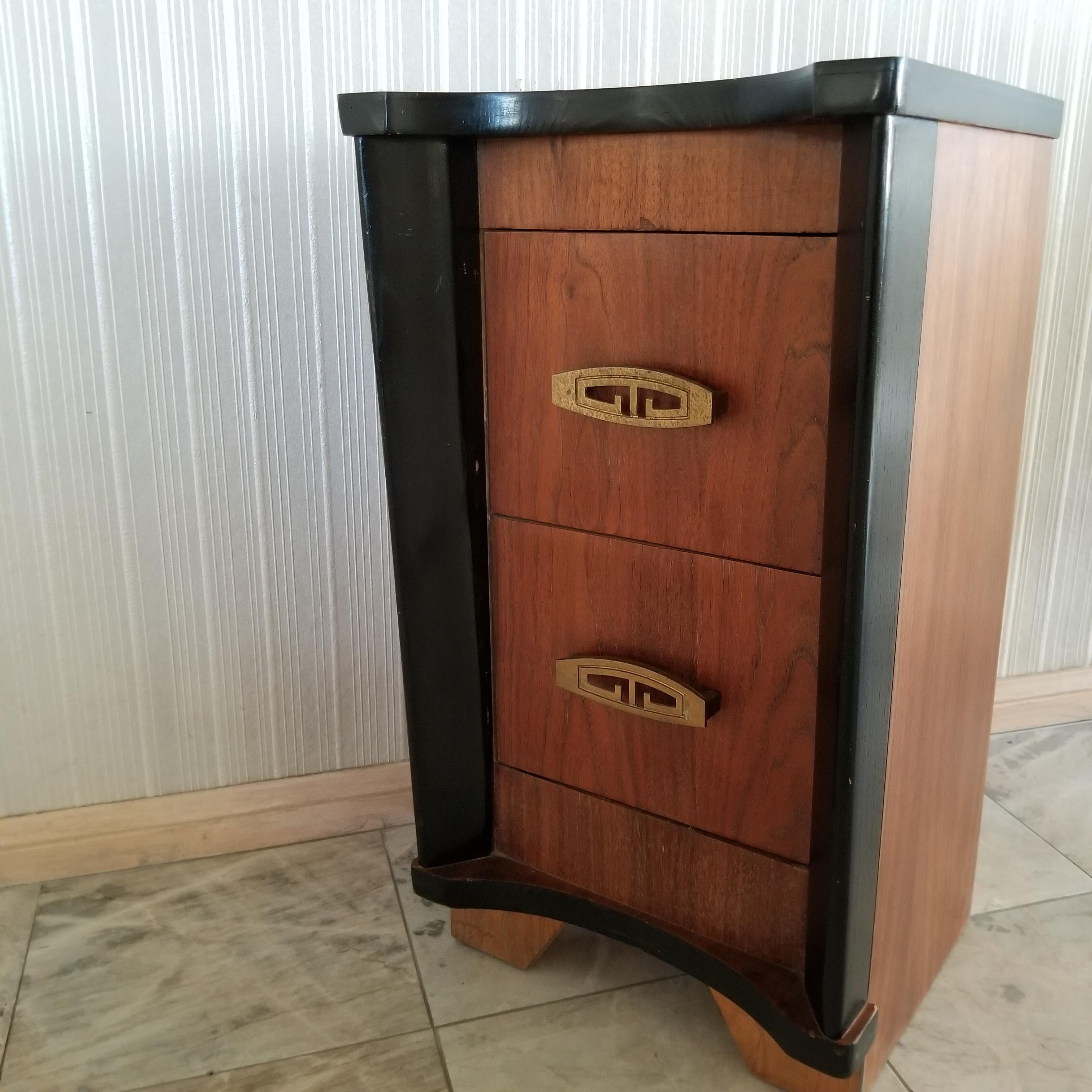 Art Deco Regency Walnut Nightstand with Brass Pull 1950s Vintage 4