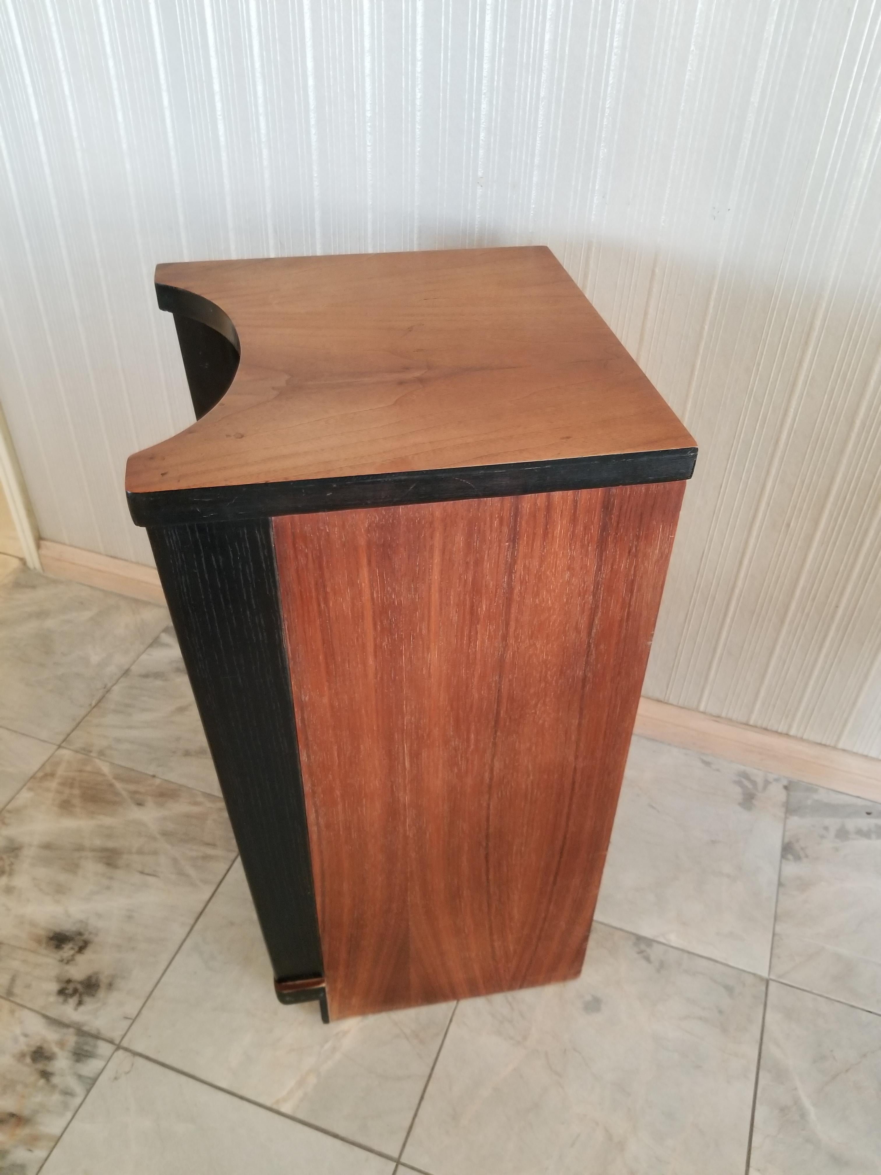 Art Deco Regency Walnut Nightstand with Brass Pull 1950s Vintage 9