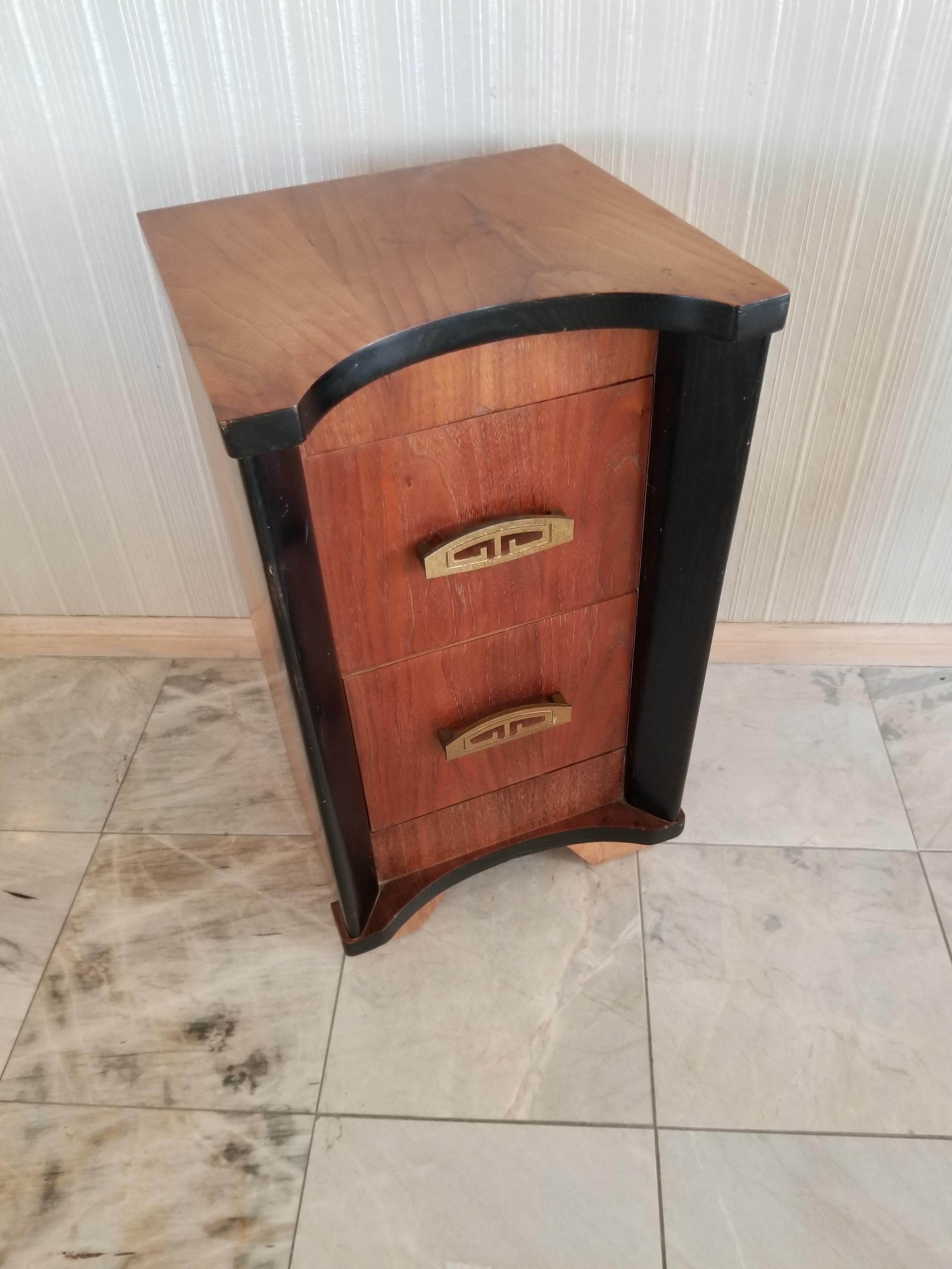 Art Deco Regency Walnut Nightstand with Brass Pull 1950s Vintage 2