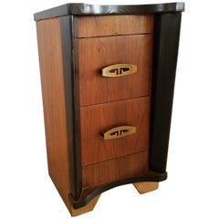 Art Deco Regency Walnut Nightstand with Brass Pull 1950s Vintage