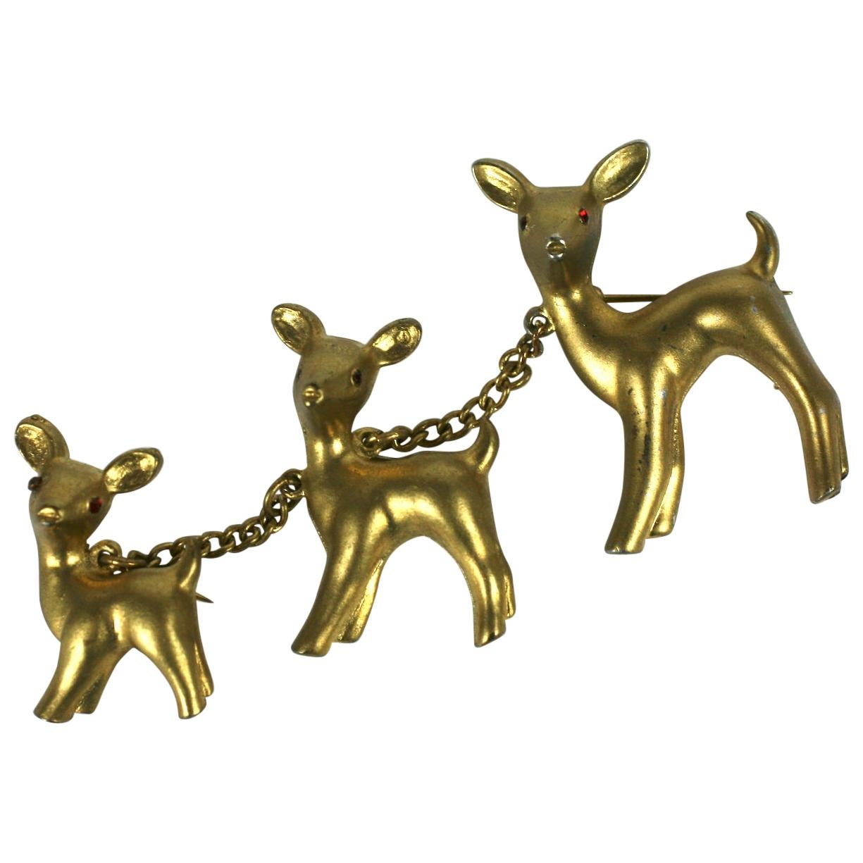 Art Deco Reinad USA "Chanel" Deer Family Brooch For Sale
