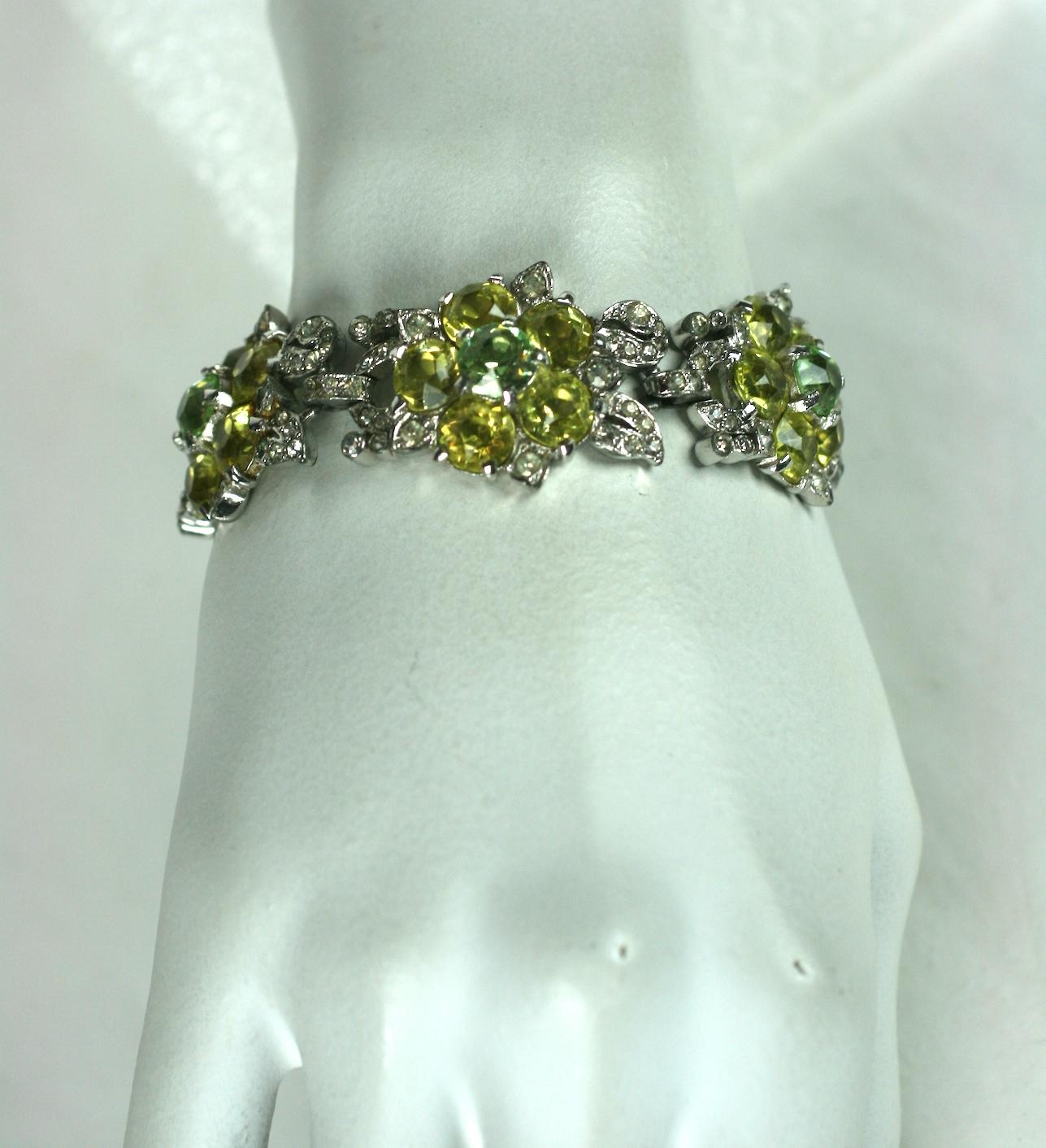 Art Deco Reja Flower Head Link Bracelet In Excellent Condition For Sale In New York, NY
