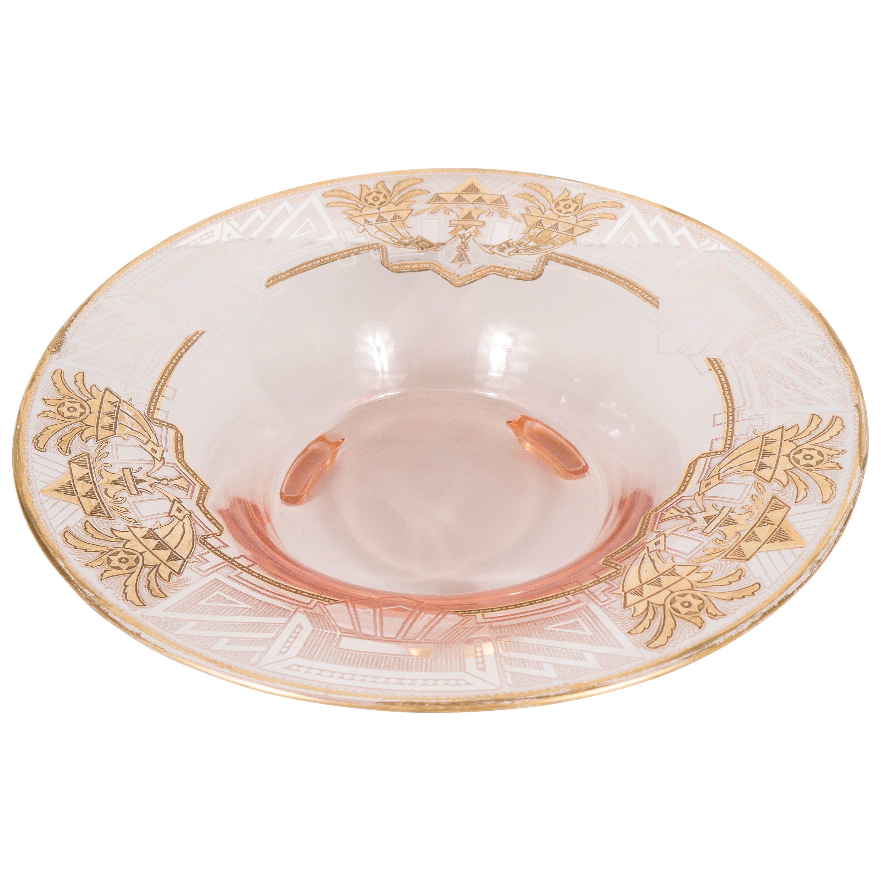 Art Deco Relief Etched and 24-Karat Gilt Relief Bowl For Sale