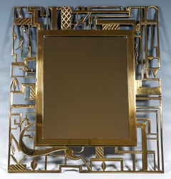 Art Deco Relief Wall Mirror, Cast Brass, by Karl Hagenauer Vienna, 1930s