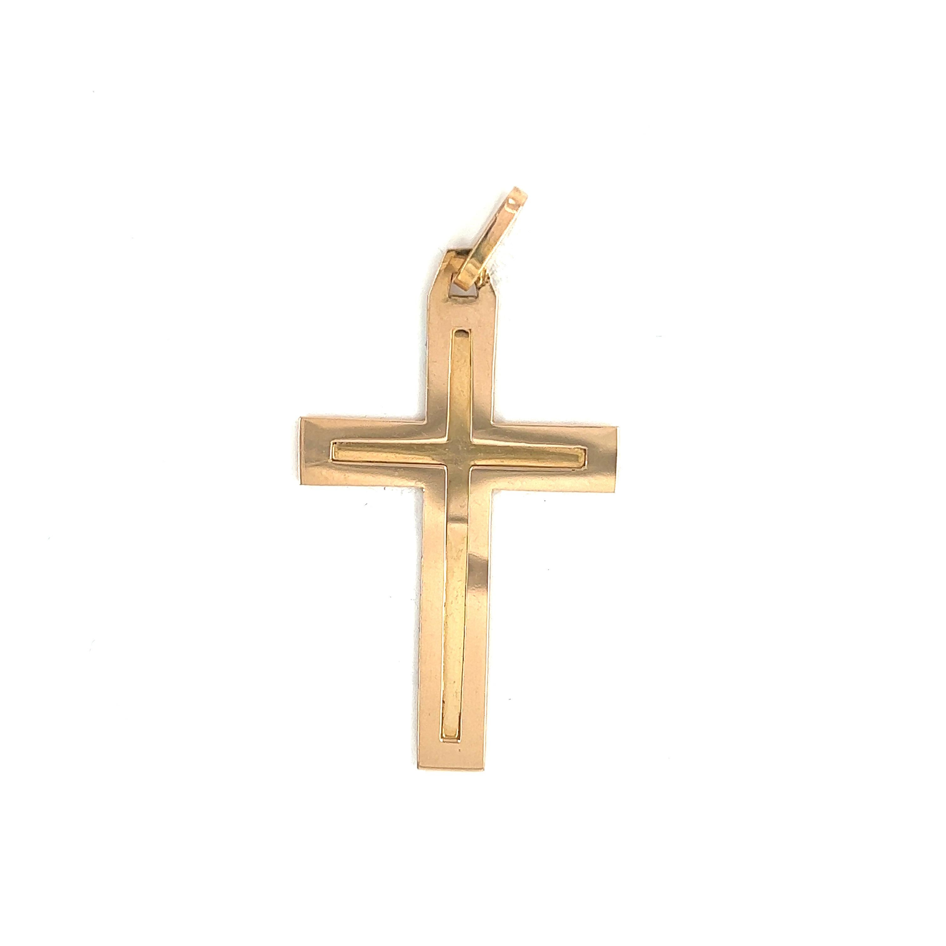 Art-Deco Religious Cross Double-Sided Gold 18 Karat 

Ce pendentif en forme de croix en or 18 carats est une pièce de bijouterie religieuse exquise qui ravira les amateurs de bijoux en quête de pièces uniques. Le design est particulièrement